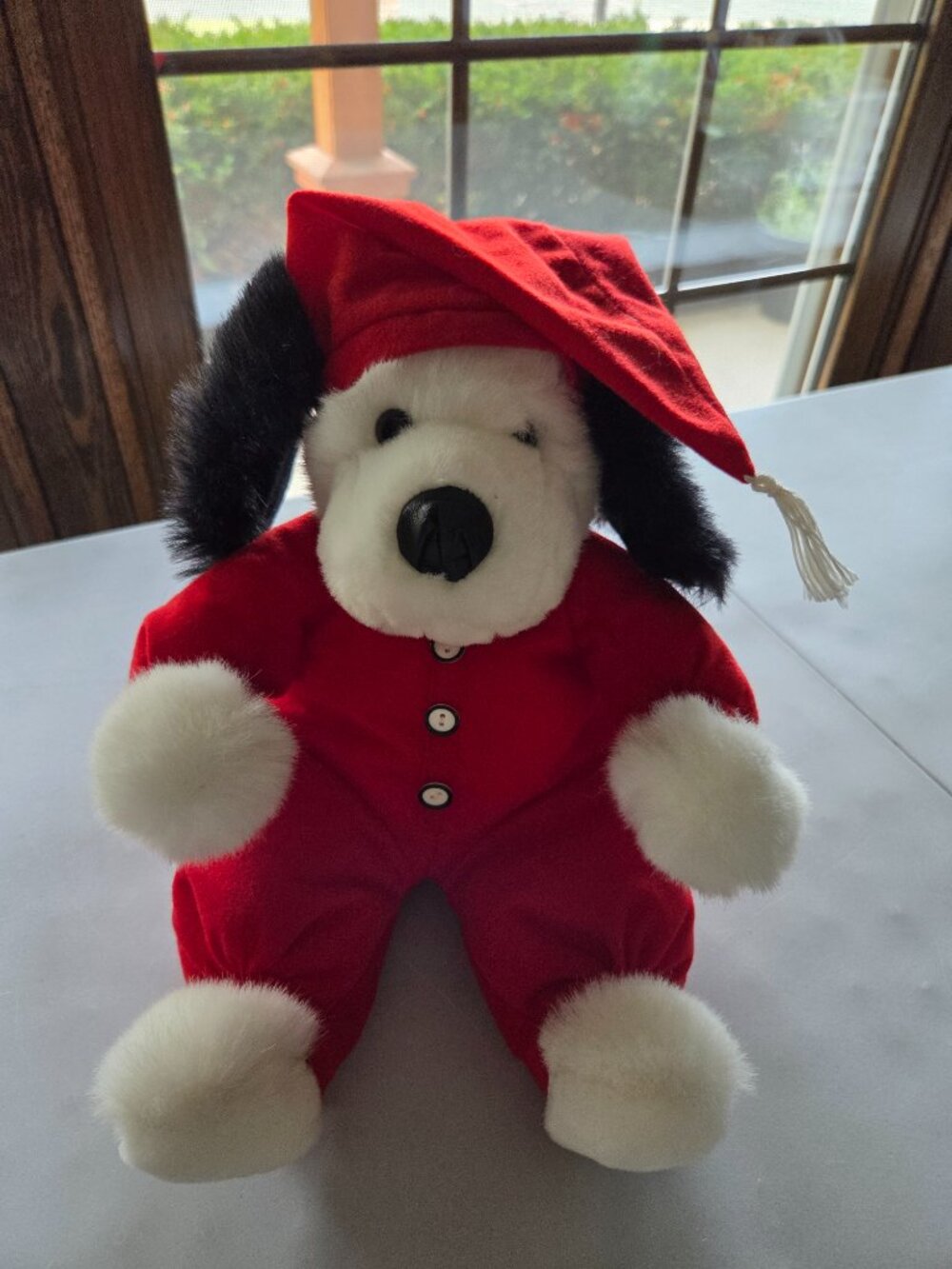 Vintage Wishpets JUDD Puppy Dog Plush Stuffie Red Pajamas & Hat 10" Sitting
